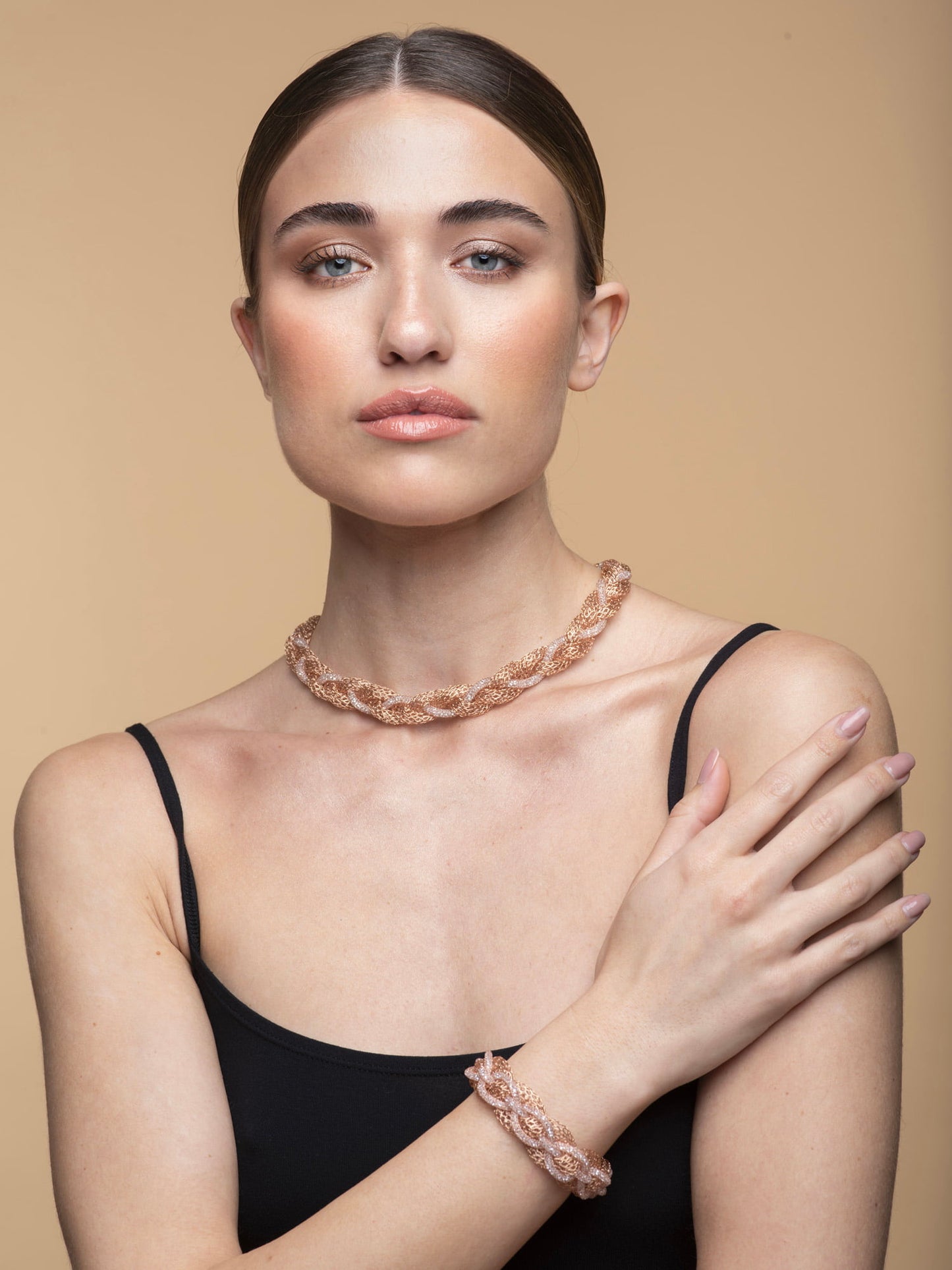 Necklace “Jersey Memory Crystal” - pink gold