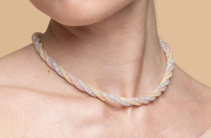 Necklace “Crystal Torchon 3 Tubes” - tricolor