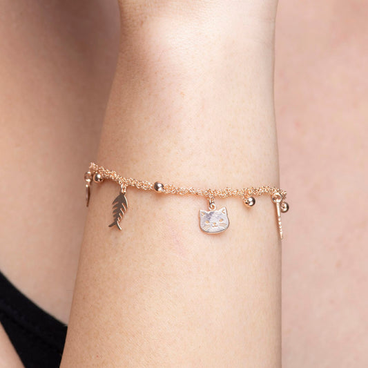 Bracelet “Cat & Fishbone Charms” - 3 colors