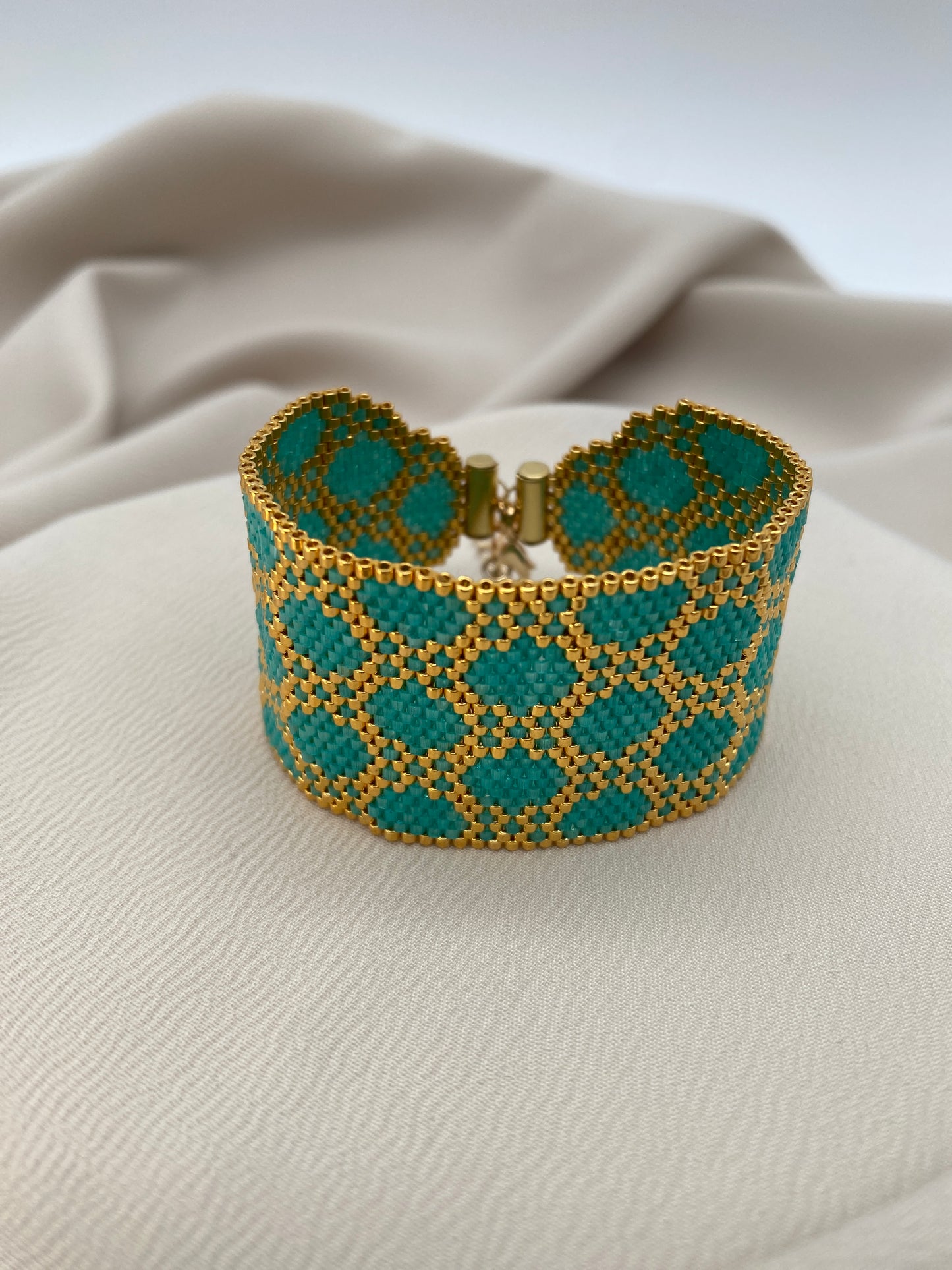 Miyuki Gold Turquoise Satin Bracelet Pattern (PDF file)