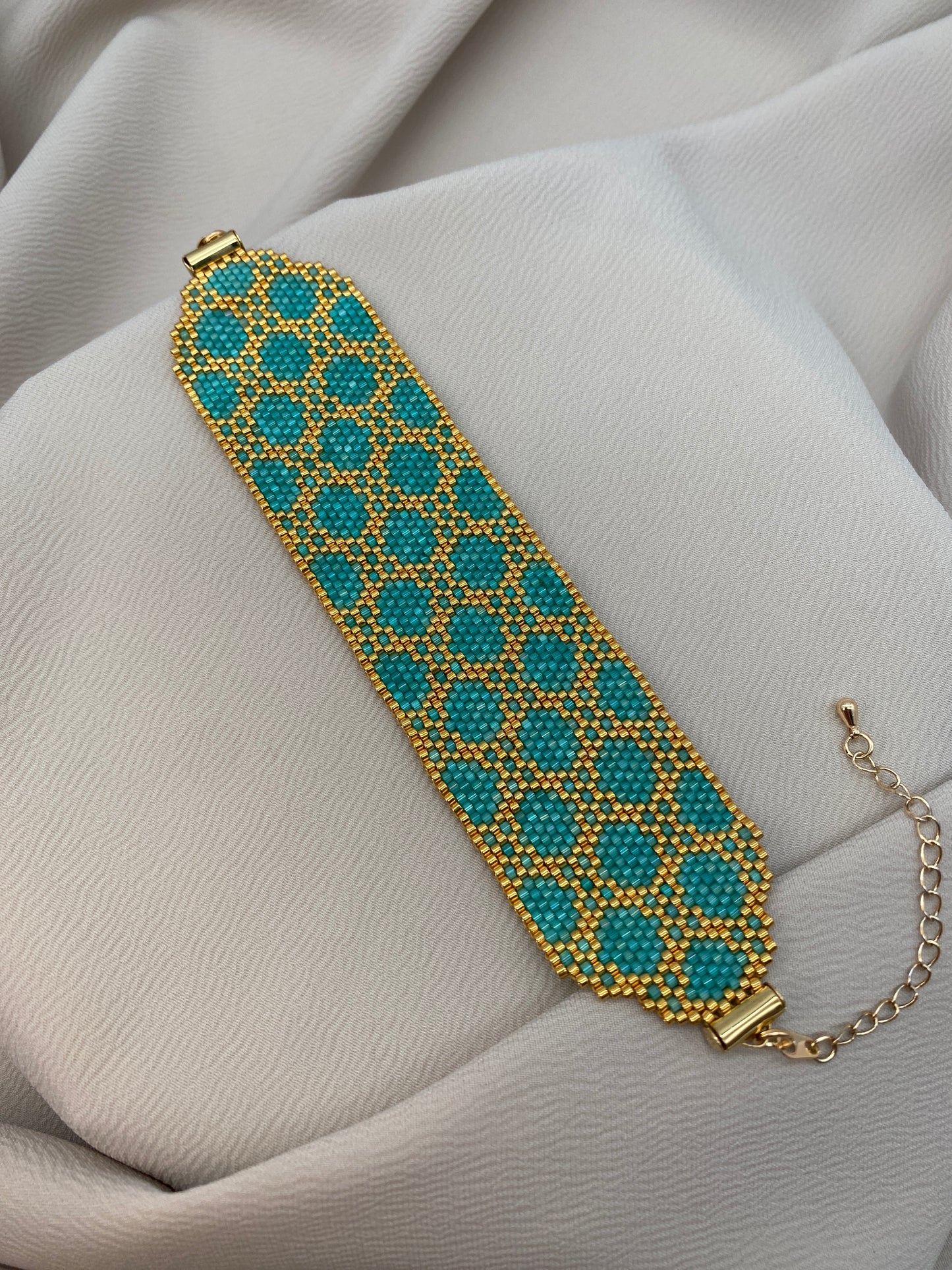 Miyuki Gold Turquoise Satin Bracelet Pattern (PDF file)