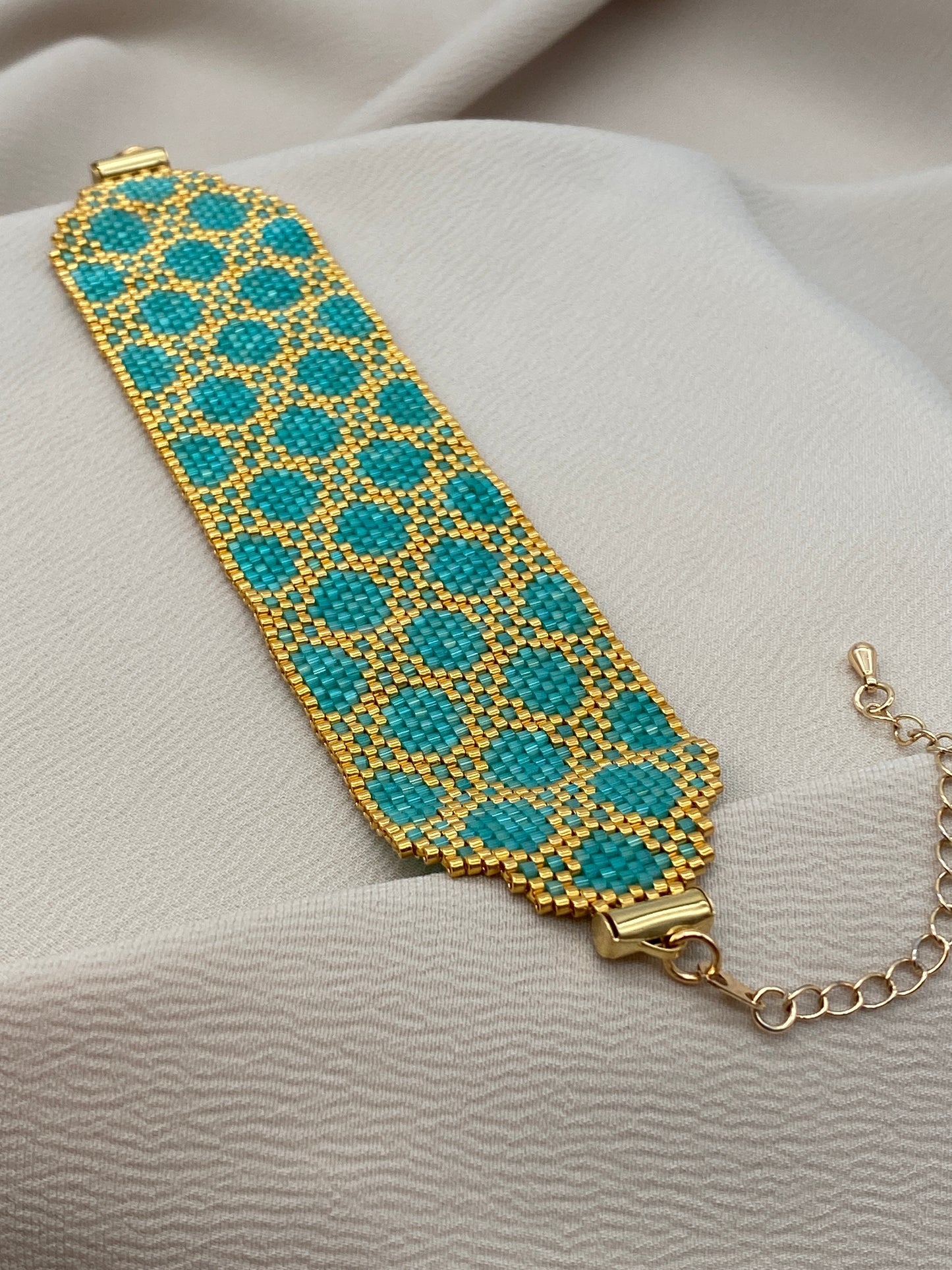 Miyuki Gold Turquoise Satin Bracelet Pattern (PDF file)
