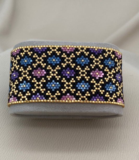 Miyuki Baroque Multicolor Satin Cuff Bracelet