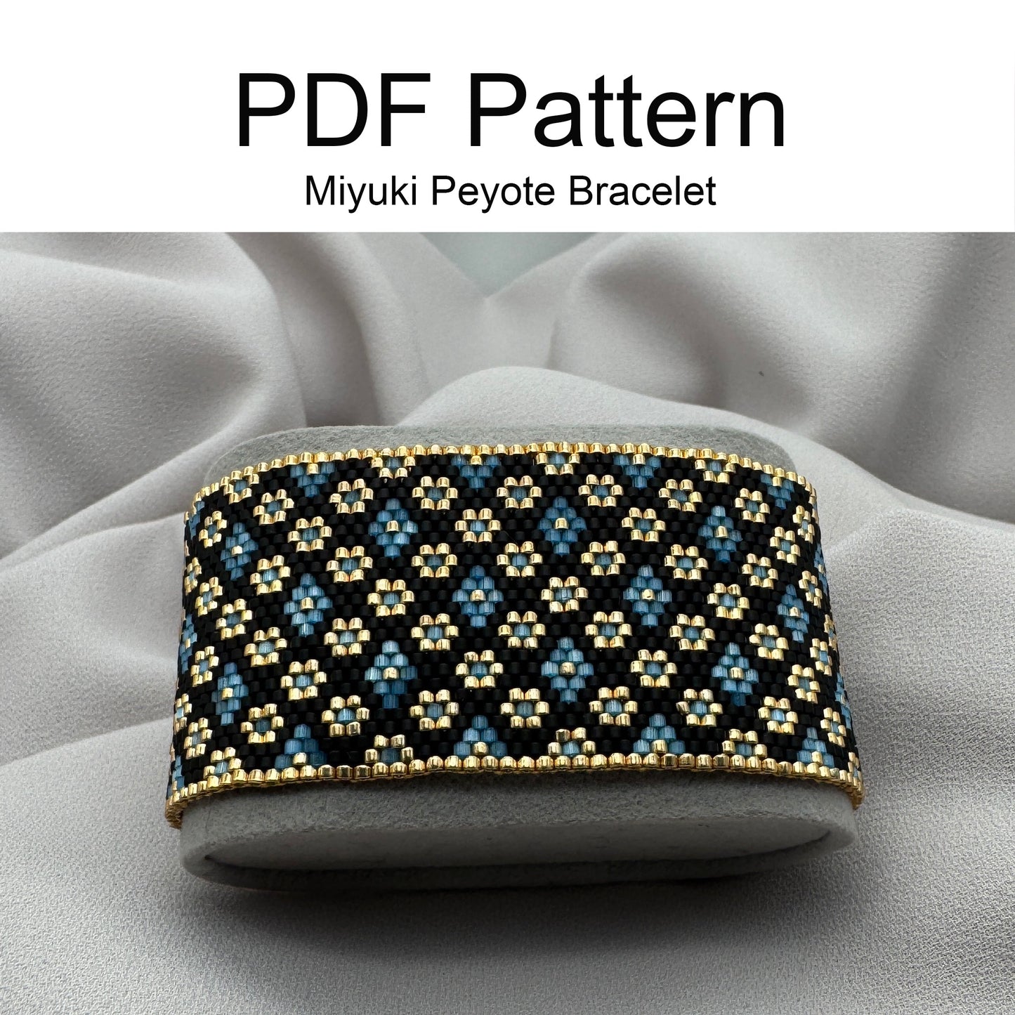Miyuki Flower Blue Satin Bracelet Pattern (PDF file)
