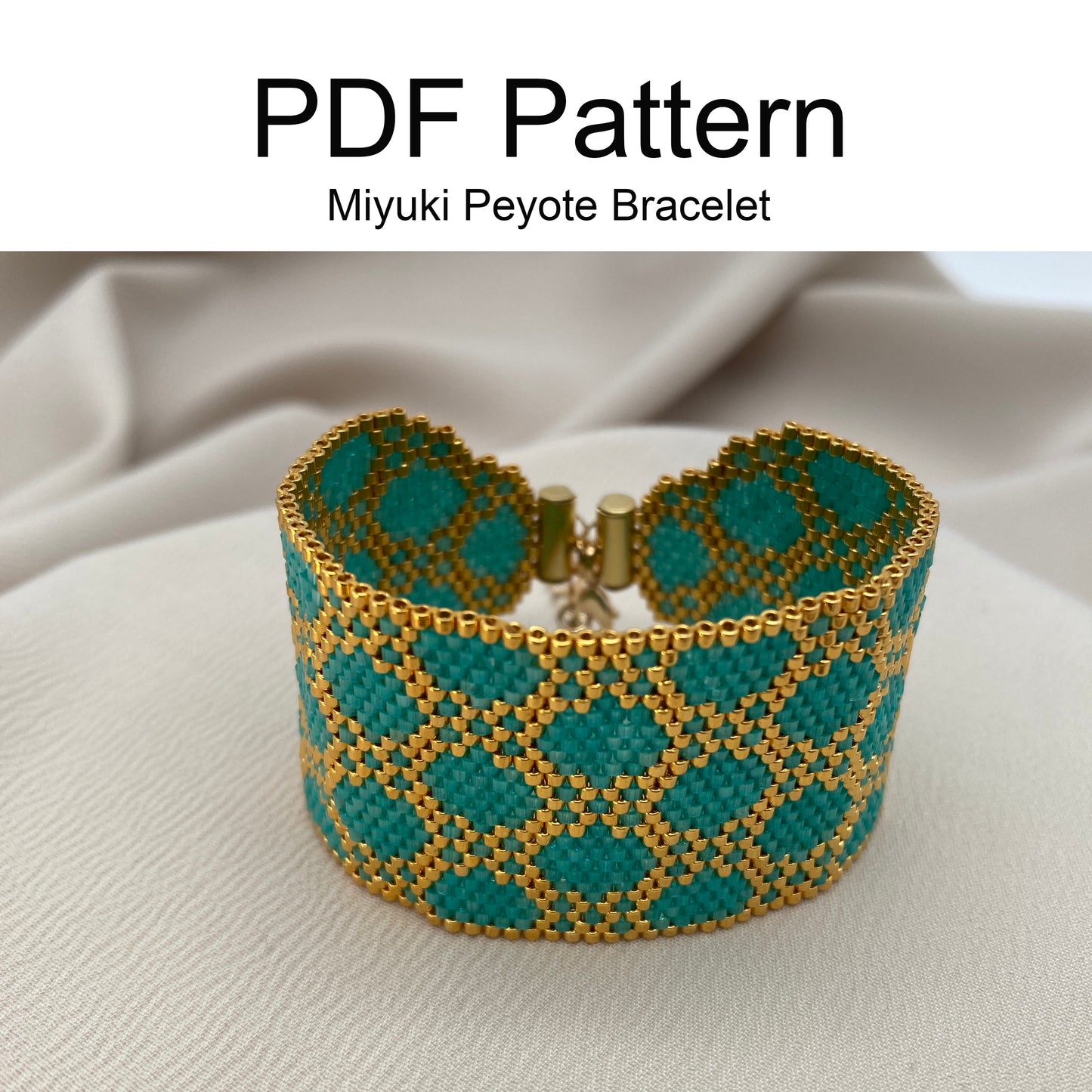 Miyuki Gold Turquoise Satin Bracelet Pattern (PDF file)