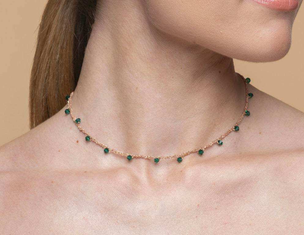 Necklace “Stone” with green crystals - 3 colors