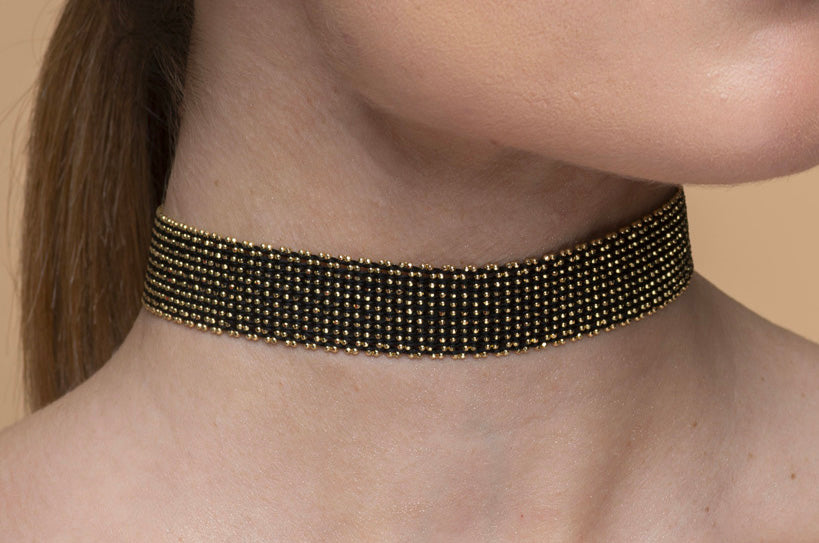Collar “Texture” - Black & Yellow Gold plated