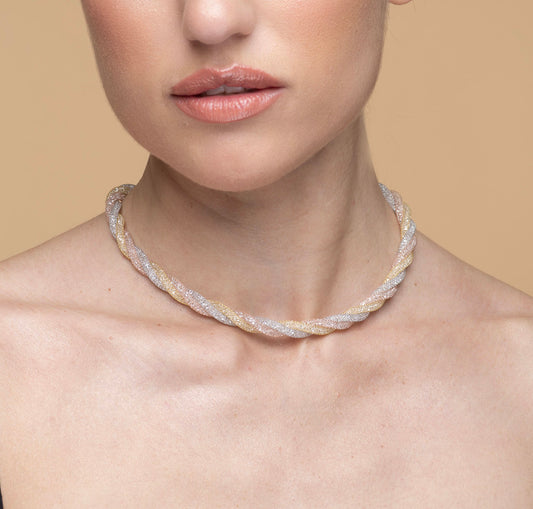 Necklace “Crystal Torchon 3 Tubes” - tricolor