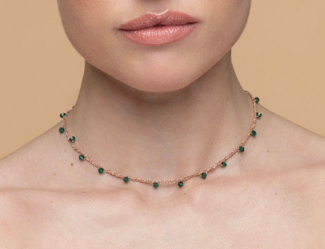 Necklace “Stone” with green crystals - 3 colors