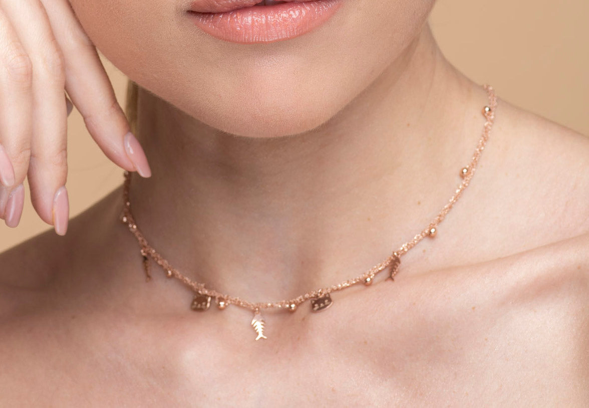 Necklace “Cat & Fishbone Charms” - 3 colors