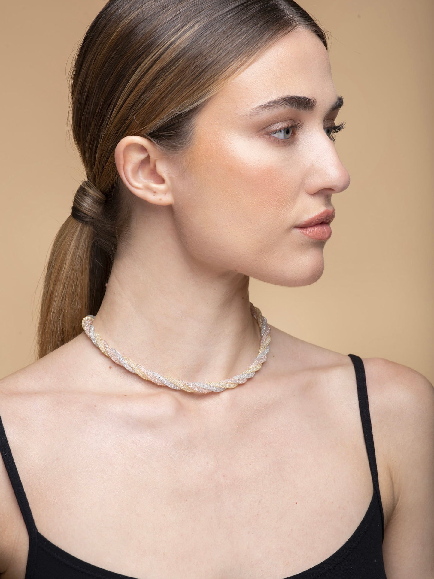 Necklace “Crystal Torchon 3 Tubes” - tricolor