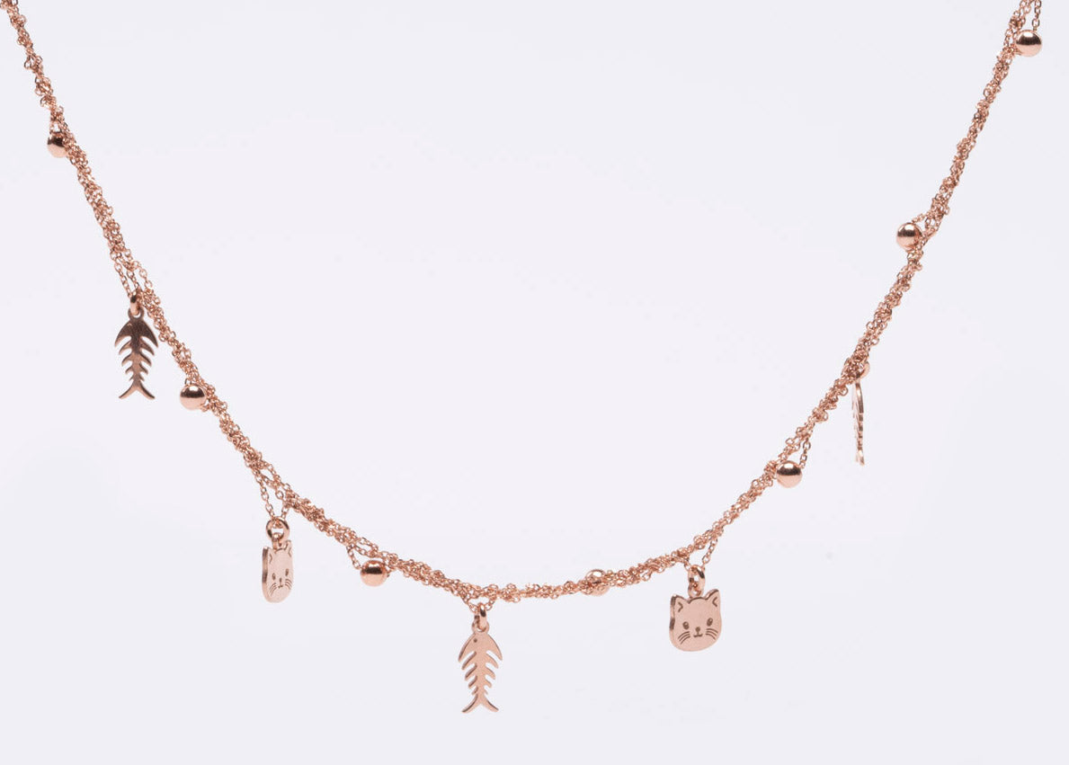 Necklace “Cat & Fishbone Charms” - 3 colors