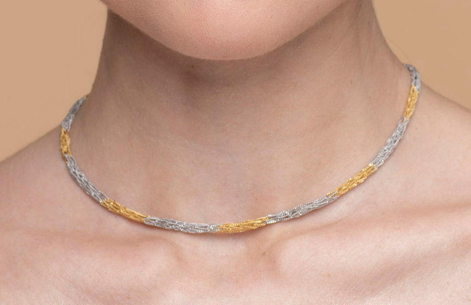 Handcrafted Silver Necklace “Crochet Bicolor”