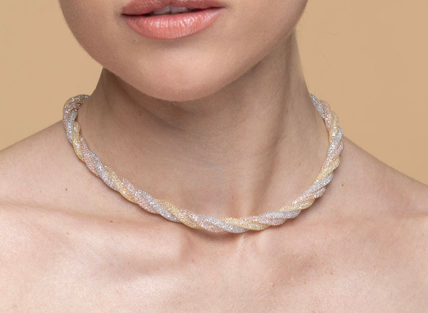 Necklace “Crystal Torchon 3 Tubes” - tricolor