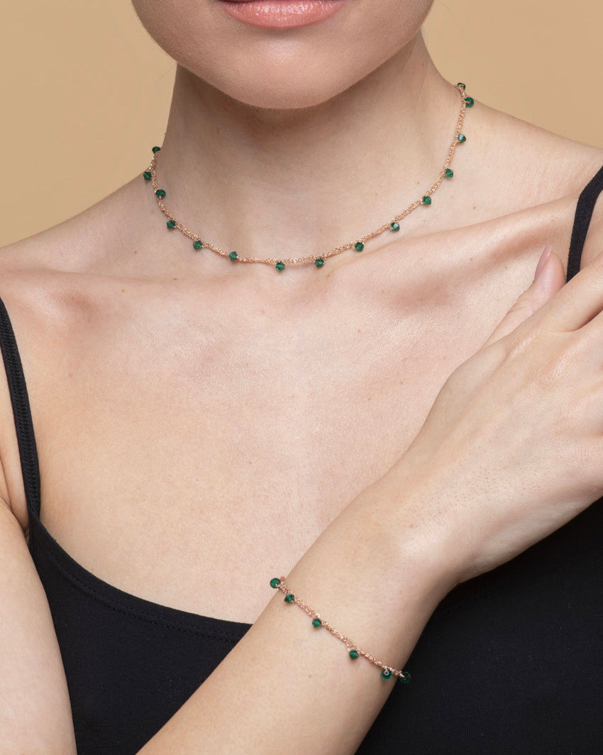 Necklace “Stone” with green crystals - 3 colors