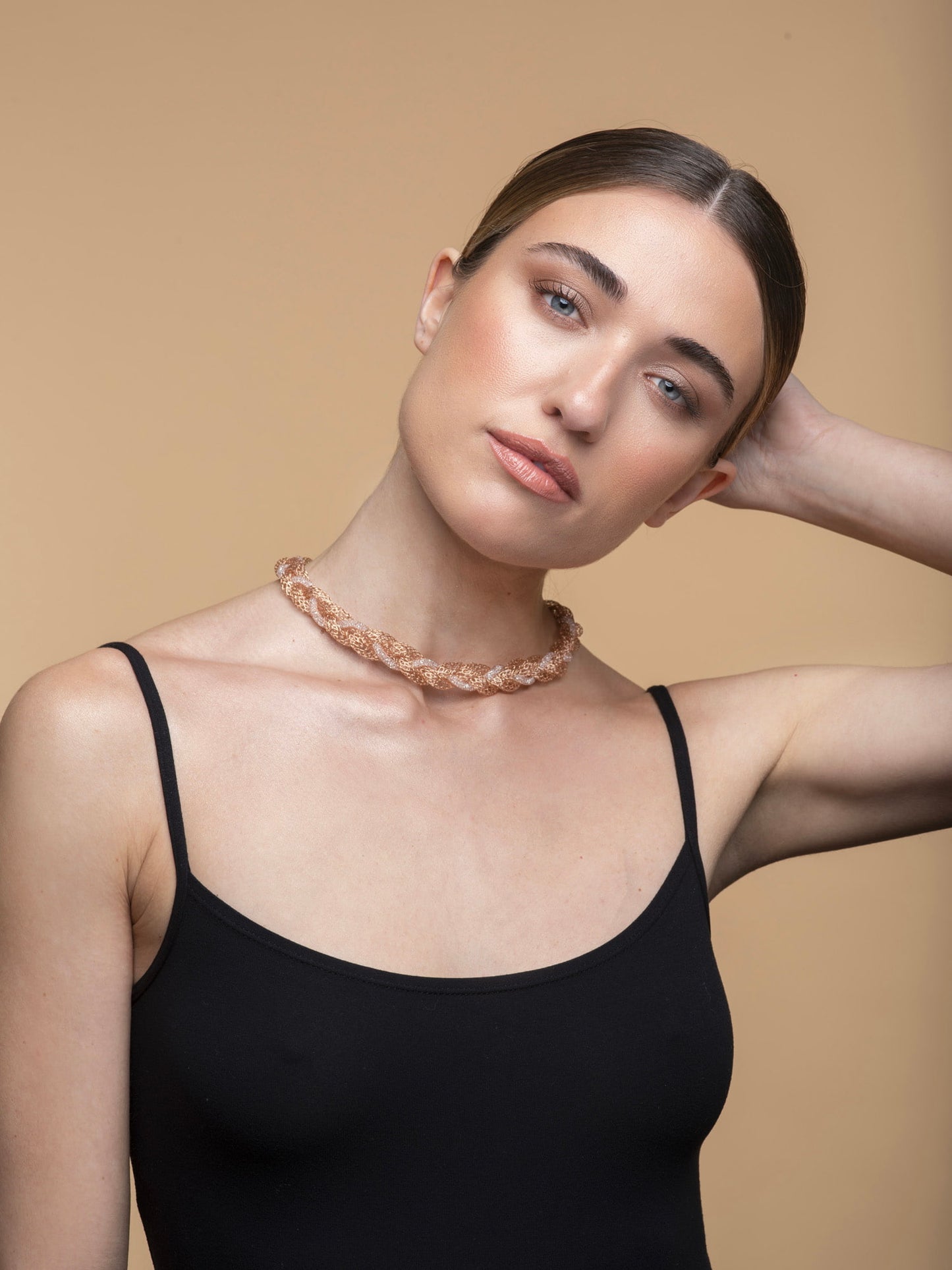 Necklace “Jersey Memory Crystal” - pink gold