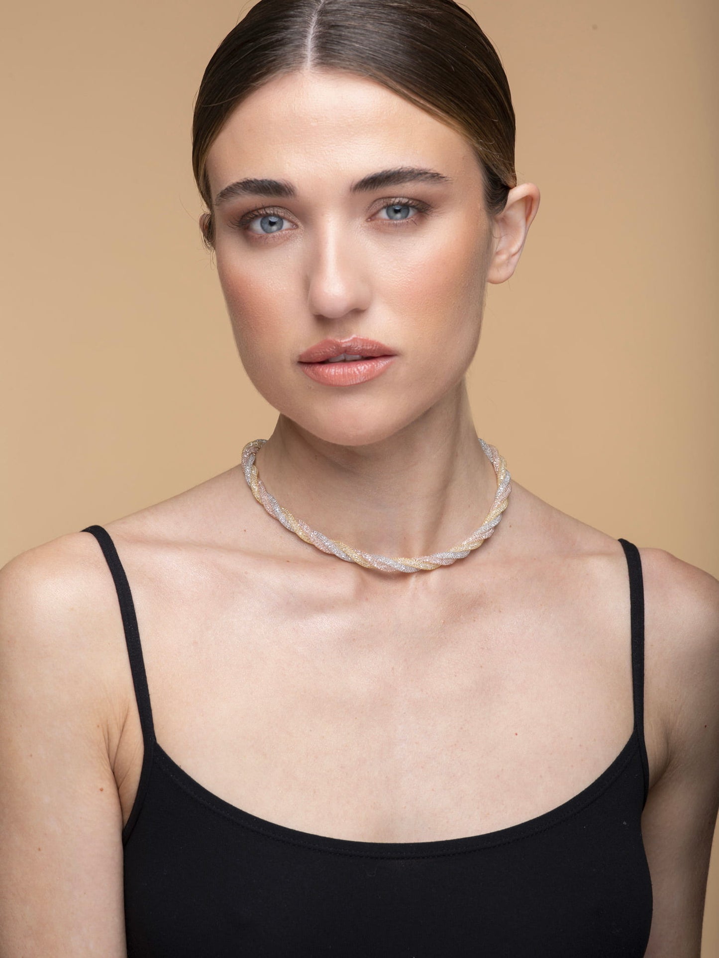 Necklace “Crystal Torchon 3 Tubes” - tricolor