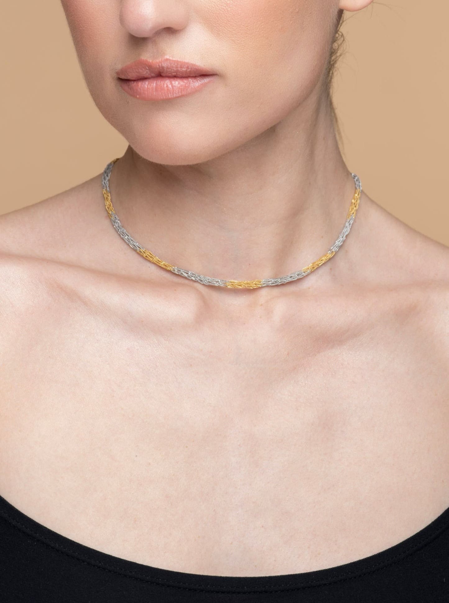 Handcrafted Silver Necklace “Crochet Bicolor”