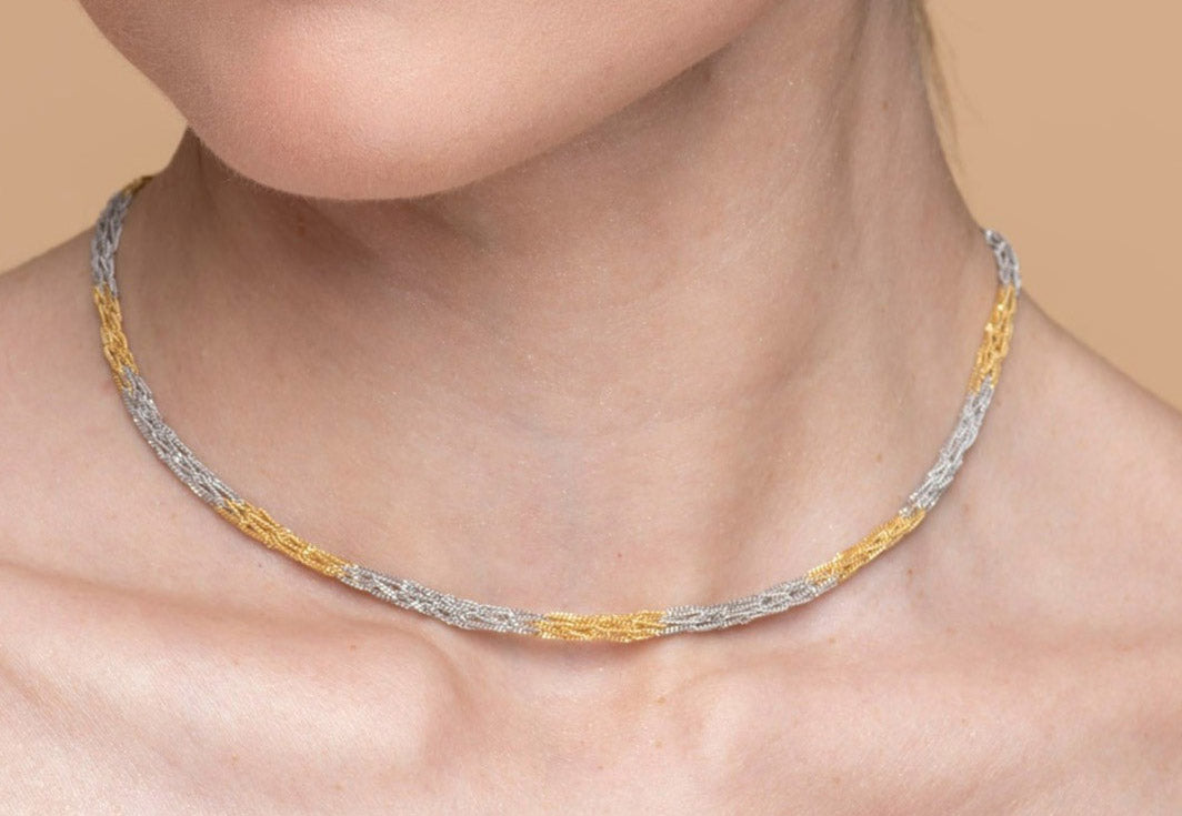 Handcrafted Silver Necklace “Crochet Bicolor”