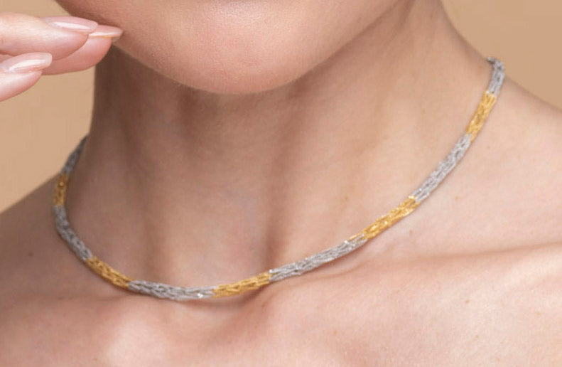 Handcrafted Silver Necklace “Crochet Bicolor”