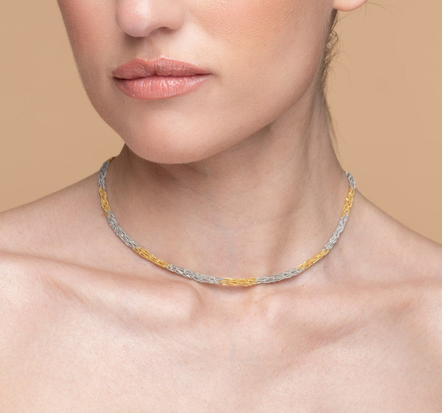 Handcrafted Silver Necklace “Crochet Bicolor”