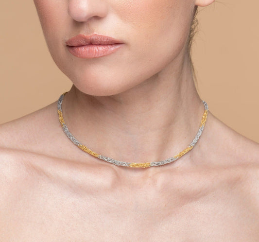 Handcrafted Silver Necklace “Crochet Bicolor”