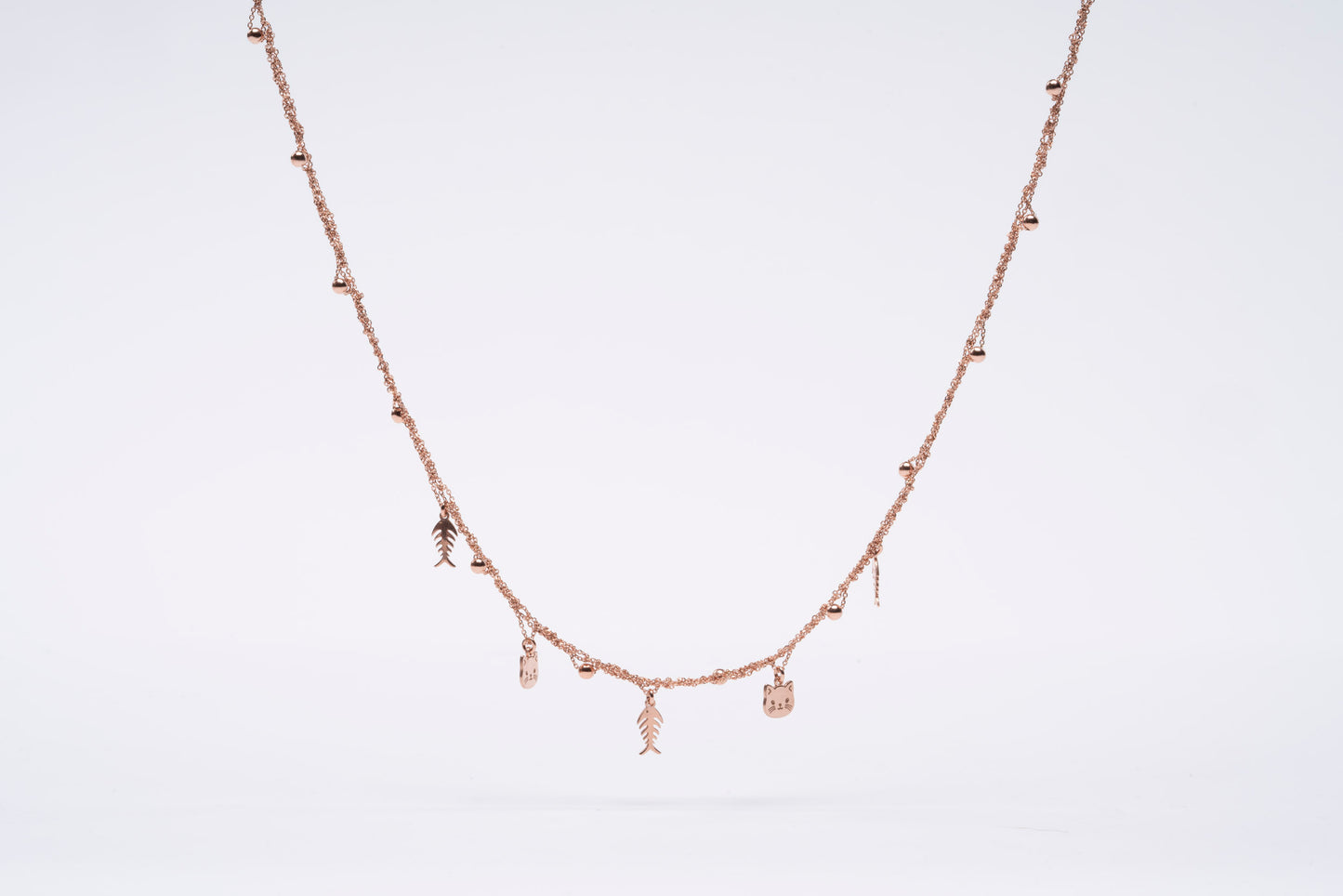 Necklace “Cat & Fishbone Charms” - 3 colors