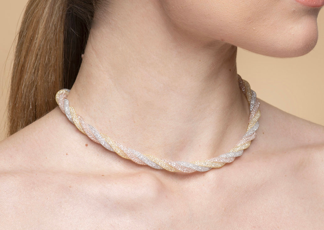 Necklace “Crystal Torchon 3 Tubes” - tricolor