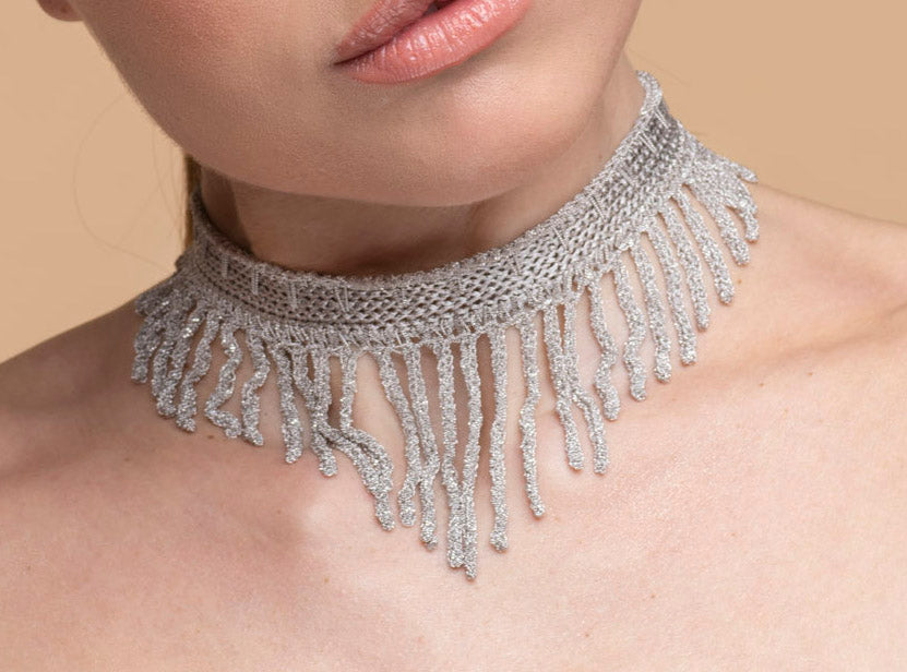Handcrafted Silver Collar with Fringes